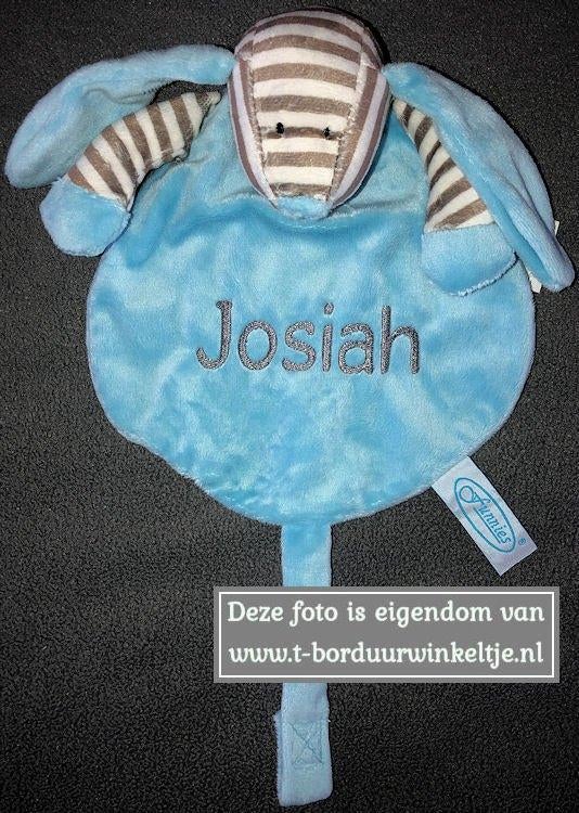 Kroeldoek hond blauw met speenkoord geborduurd met naam, Ophalen of Verzenden, Nieuw, Kraamcadeau