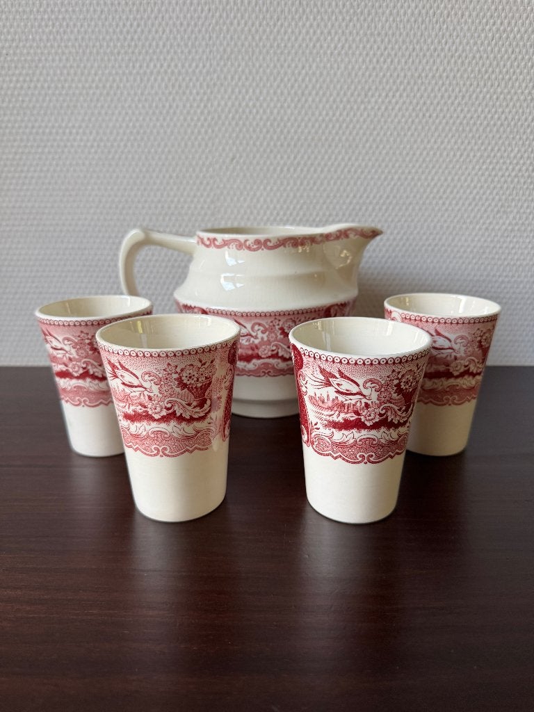 Antiek Societe Ceramique Victoria Rood Melkset, Melkbeker, Antiek en Kunst, Antiek | Servies los, Ophalen of Verzenden