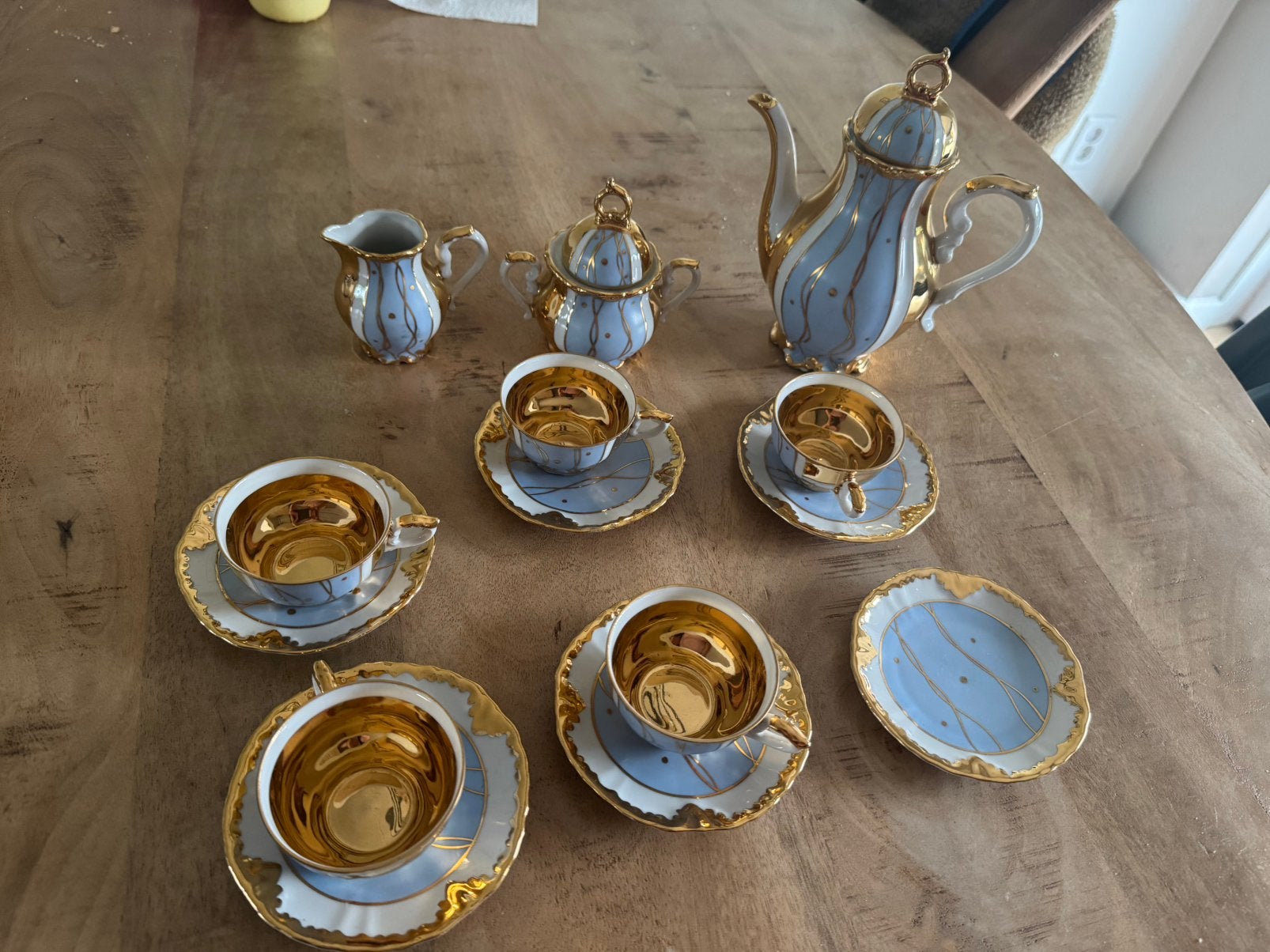 vintage Bavaria Handmalerei koffie-/theeservies blauw goud, Ophalen