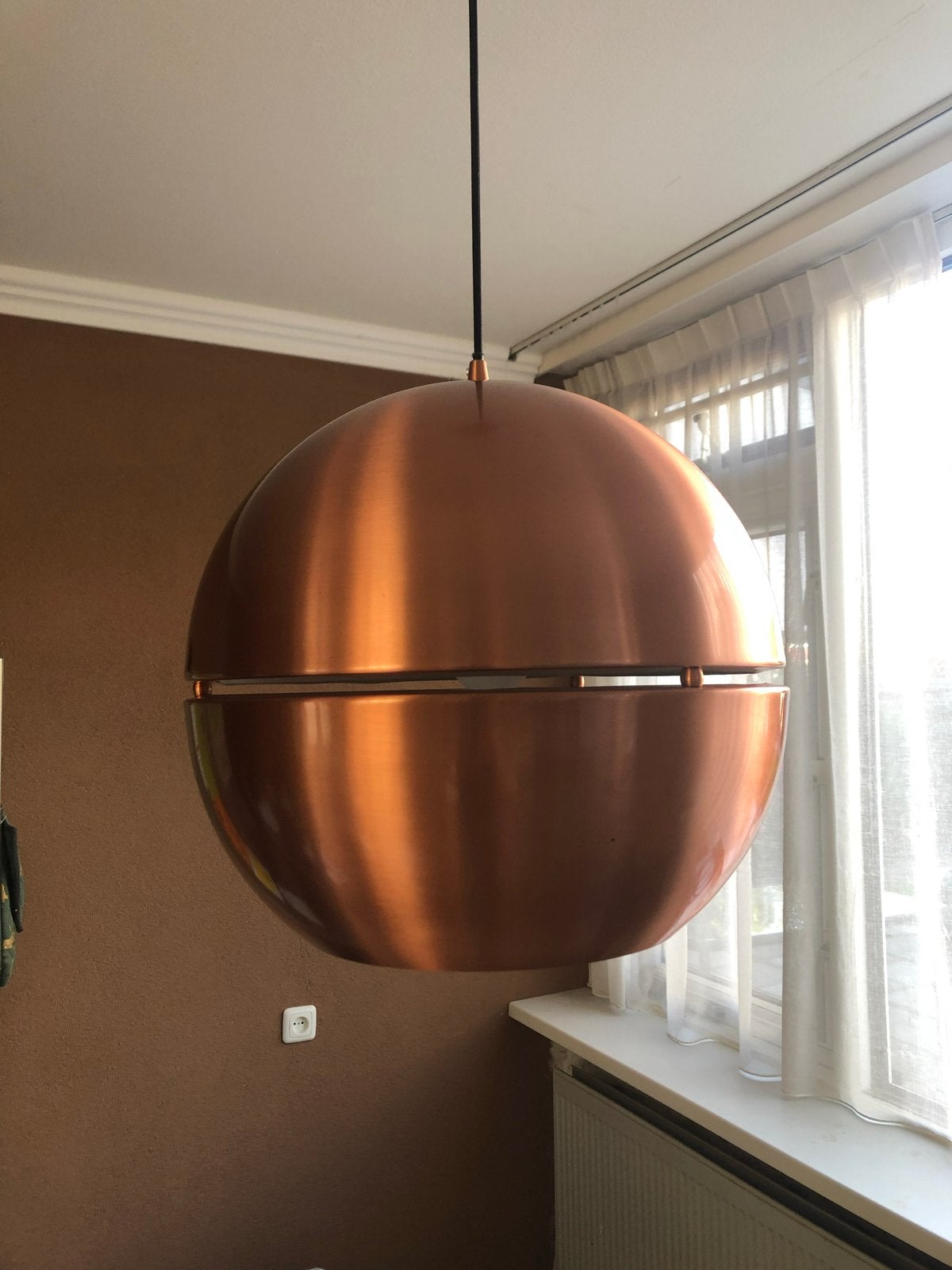 Koperen bol hanglamp - Vintage design, Ophalen, Gebruikt, Metaal, E27 (groot)