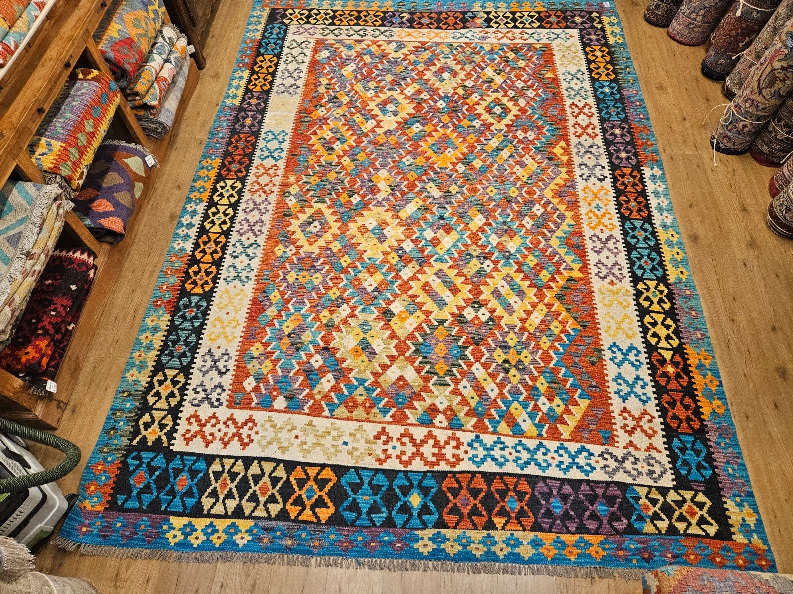 Handgeweven oosterse wollen kelim 355x256, Info@SlatsAntiek.nl, Crème, Vof Slats Antiek, Ophalen of Verzenden