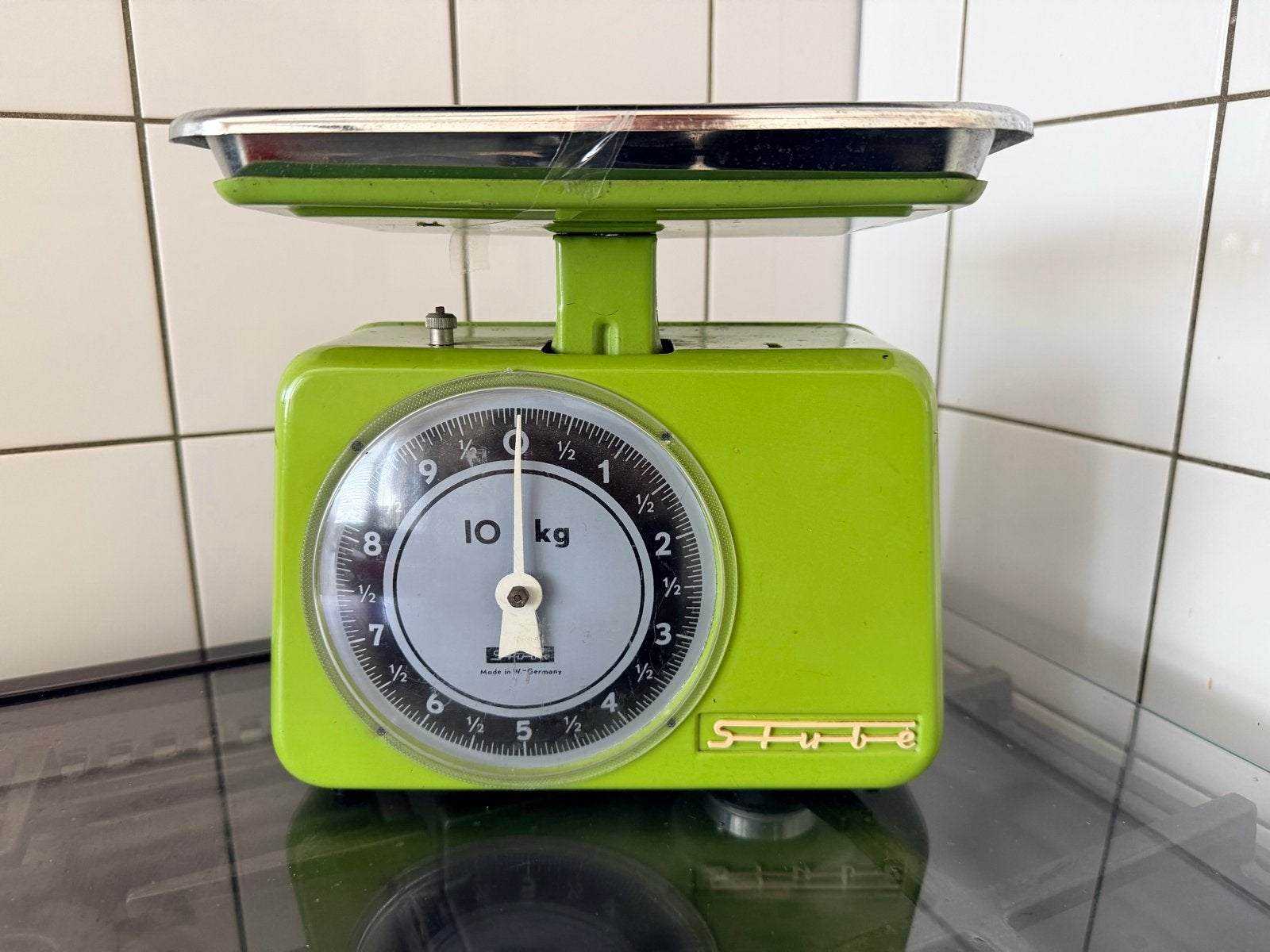 Vintage Stube keukenweegschaal - Groen, 10 kg, Ophalen of Verzenden, Gebruikt