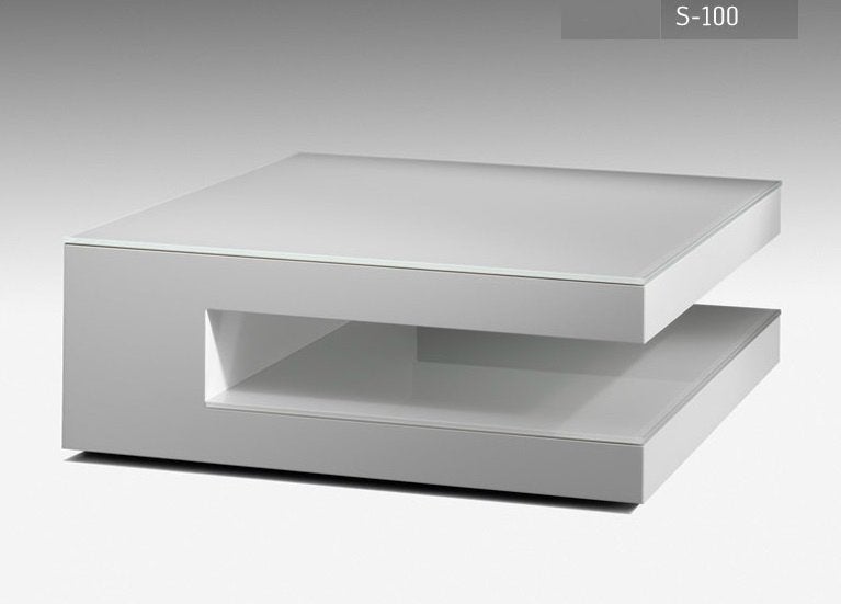 Salontafel Karat KA-S100 - Lichtgrijs met glas, Ophalen, Gebruikt, 100 tot 150 cm, Vierkant