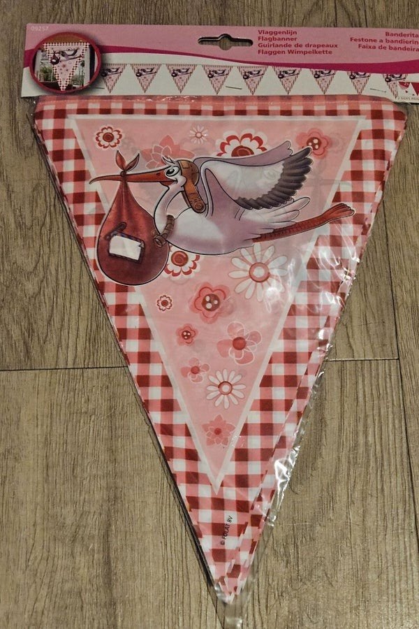 Geboorte Vlaggenlijn Ooievaar Roze - Feestversiering, Versiering, O, O, O