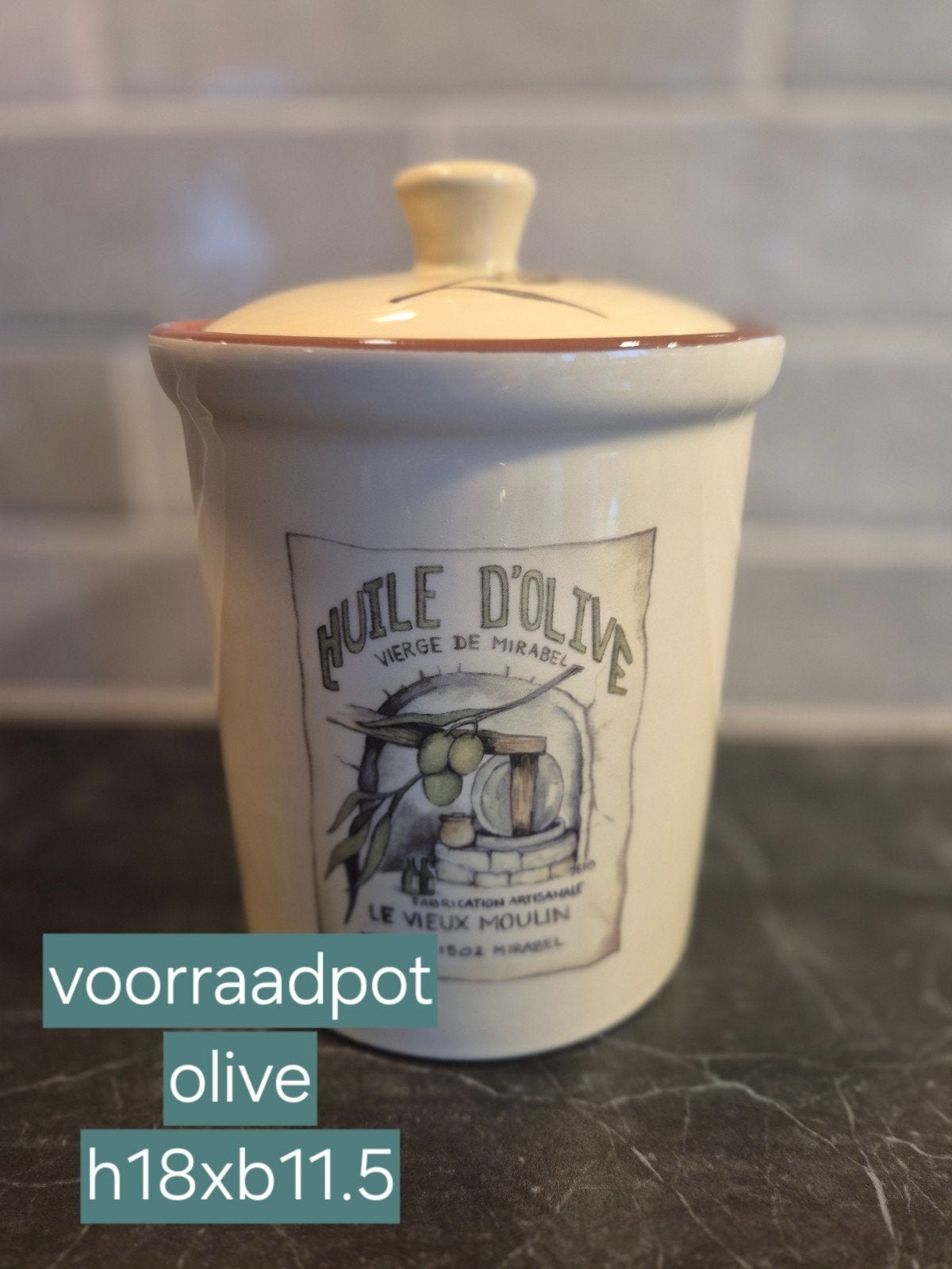 Vintage Voorraadpot 'Huile d'Olive' - Jet by ter Steege, Beige, Gebruikt, Ophalen of Verzenden, Voorraadpot