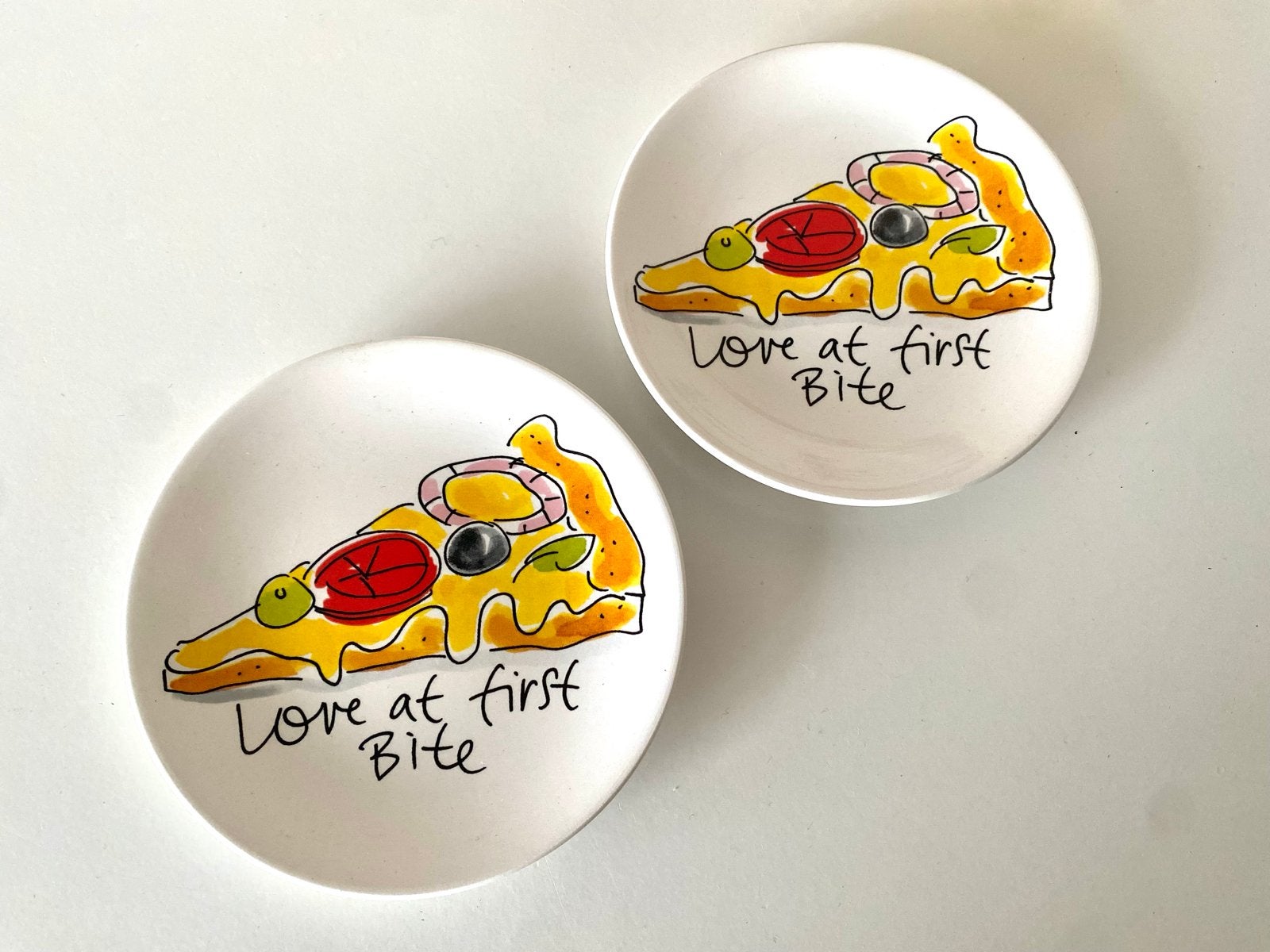 Blond Amsterdam 'Love at first bite' pizzabordjes (2 stuks), Keramiek, Ophalen of Verzenden, Zo goed als nieuw, Bord(en)