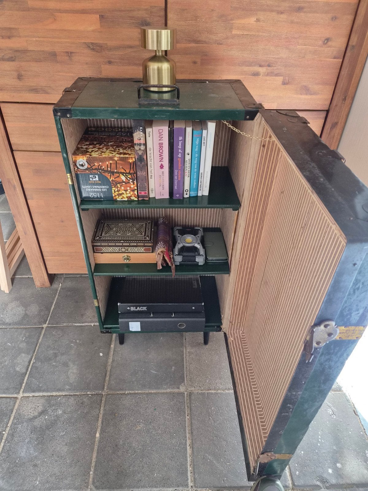 Unieke Vintage Koffer Kastje - Groen met Houten Details, Ophalen