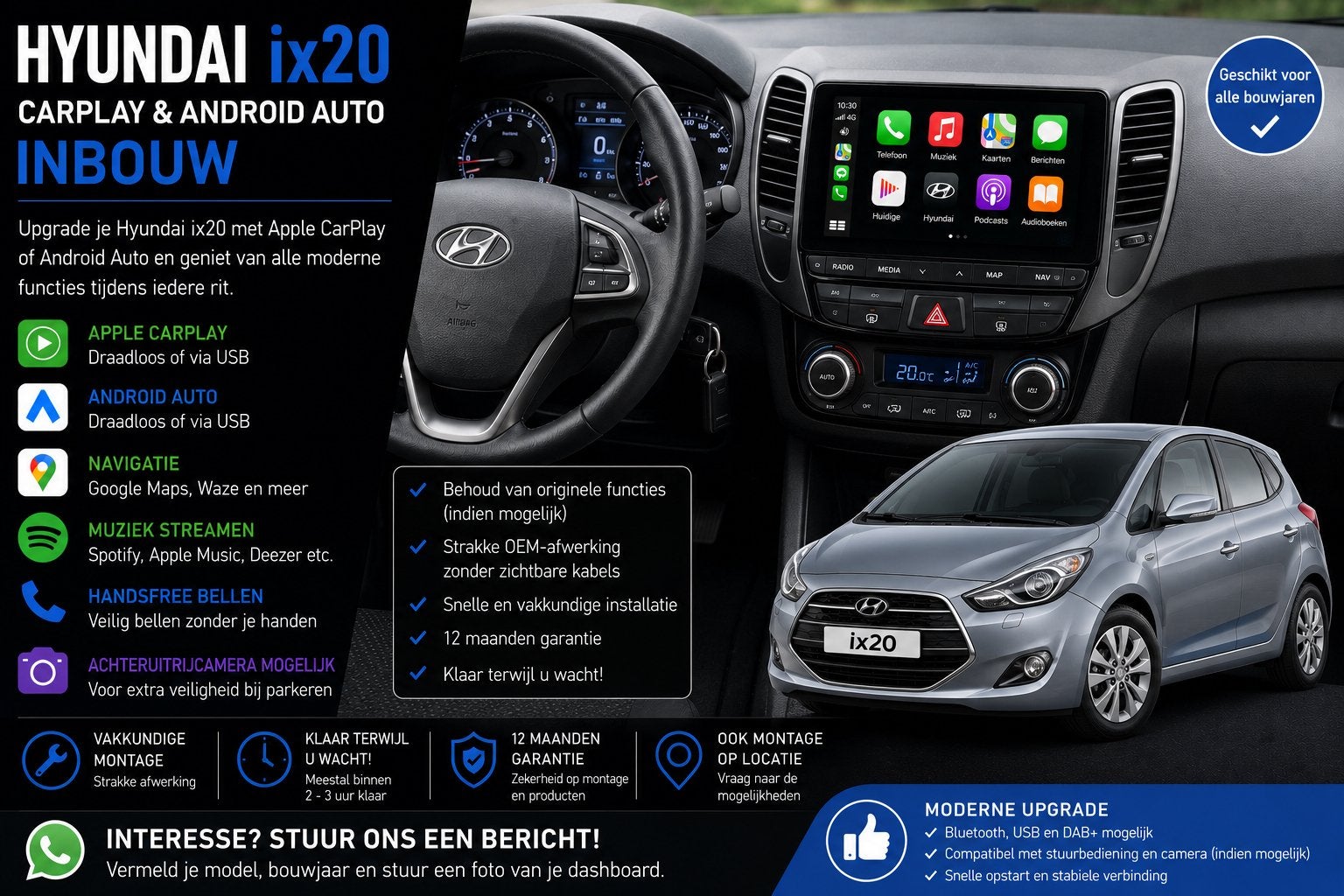 Hyundai ix20 CarPlay & Android Auto Inbouw, Ophalen, Nieuw