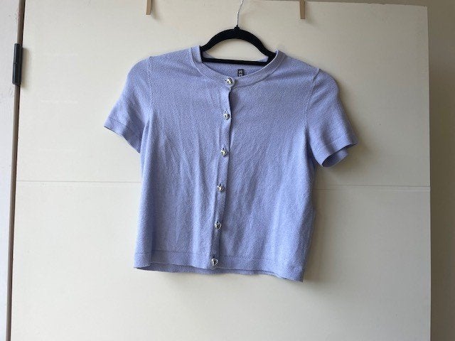 Lila paars vestje met zilveren hartjes knopen, maat xs, Paars, Ophalen of Verzenden, Zo goed als nieuw, Maat 34 (XS) of kleiner