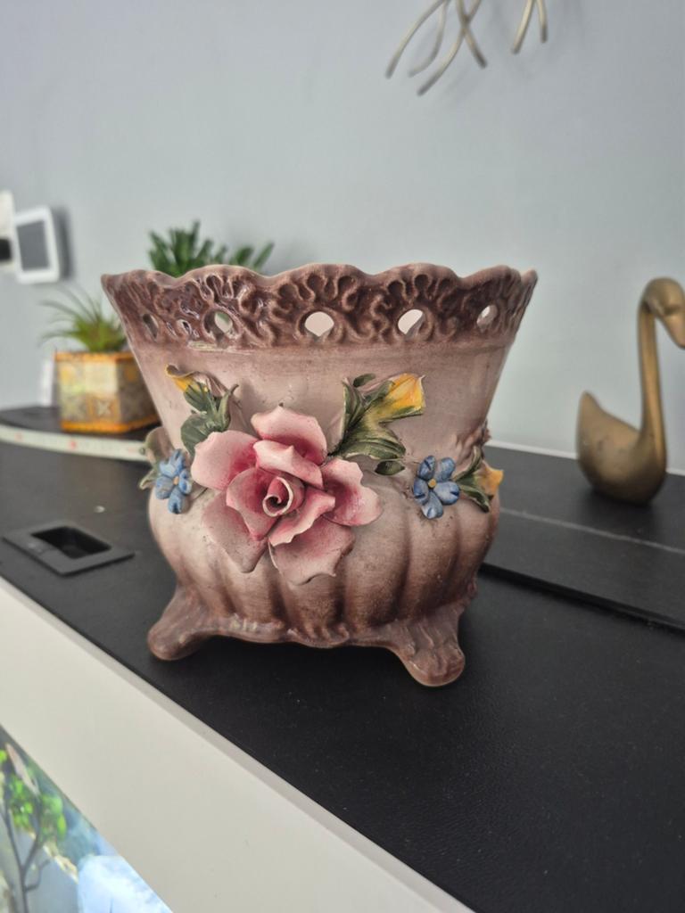 Vintage Bloempot met Rozen en Bloemen - Made in Italy, Antiek en Kunst, Ophalen of Verzenden