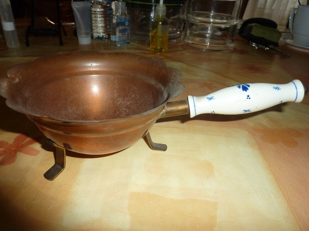 oude koperen pot met delfts blauw handvat, Antiek en Kunst, Antiek | Koper en Brons, Ophalen of Verzenden, Koper