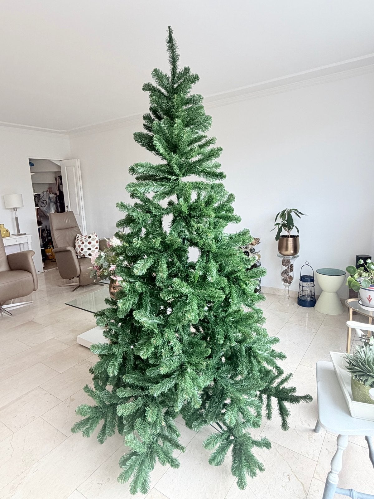 Kunst kerstboom met verlichting en kerstdecoratie, Ophalen, Zo goed als nieuw