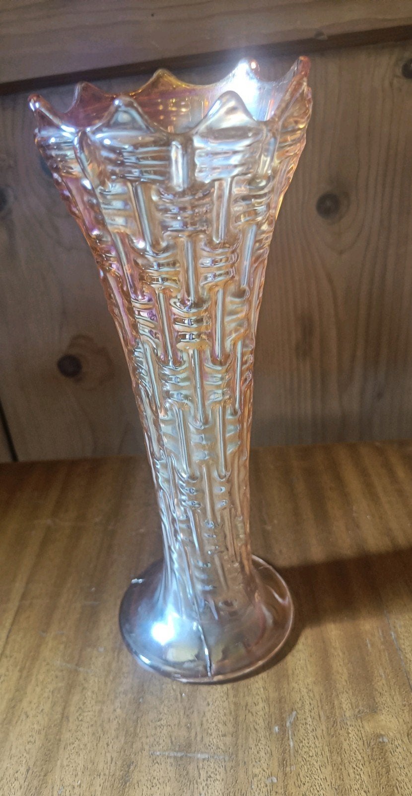 Vintage parelmoerkleurige Carnival vaas., Antiek en Kunst, Ophalen of Verzenden