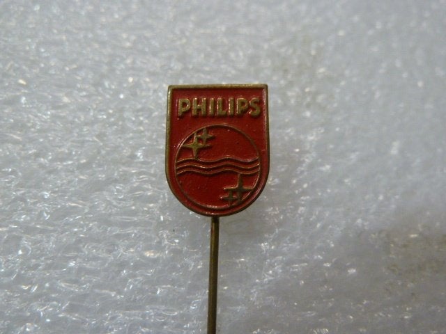 Vintage Philips Speldje - Rood met Gouden Logo, Verzamelen, Ophalen of Verzenden, Gebruikt, Merk, Speldje of Pin