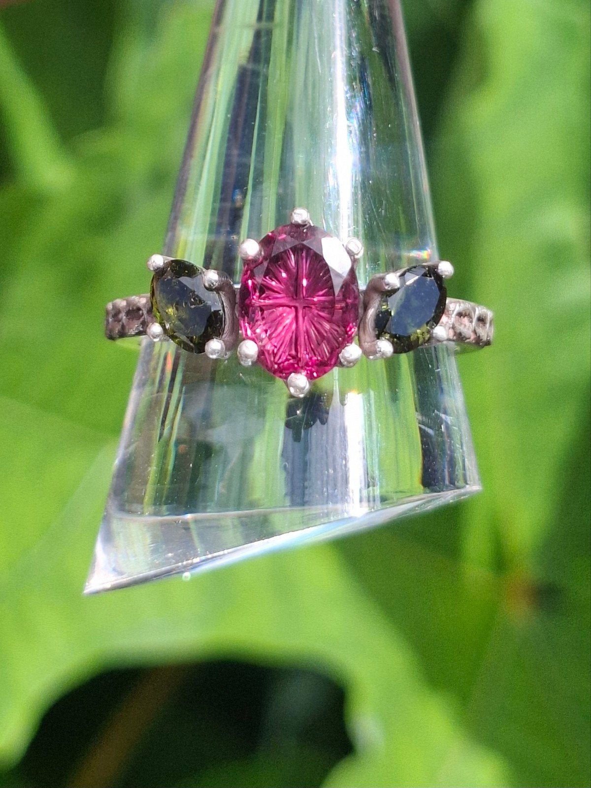 Handgemaakte Starbrite Ring met Rode Granaat & Toermalijn, Nieuw, Ophalen of Verzenden, Met edelsteen, Dame