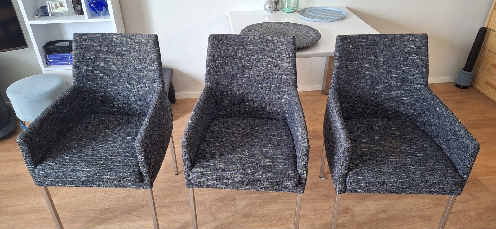 Set van 3 moderne eetkamerstoelen met armleuningen, Ophalen, Gebruikt, Drie, Metaal