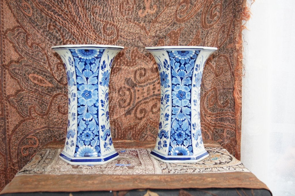 Delfts Blauwe Vazenstel   ( Porceleyne fles, Antiek en Kunst, Ophalen of Verzenden