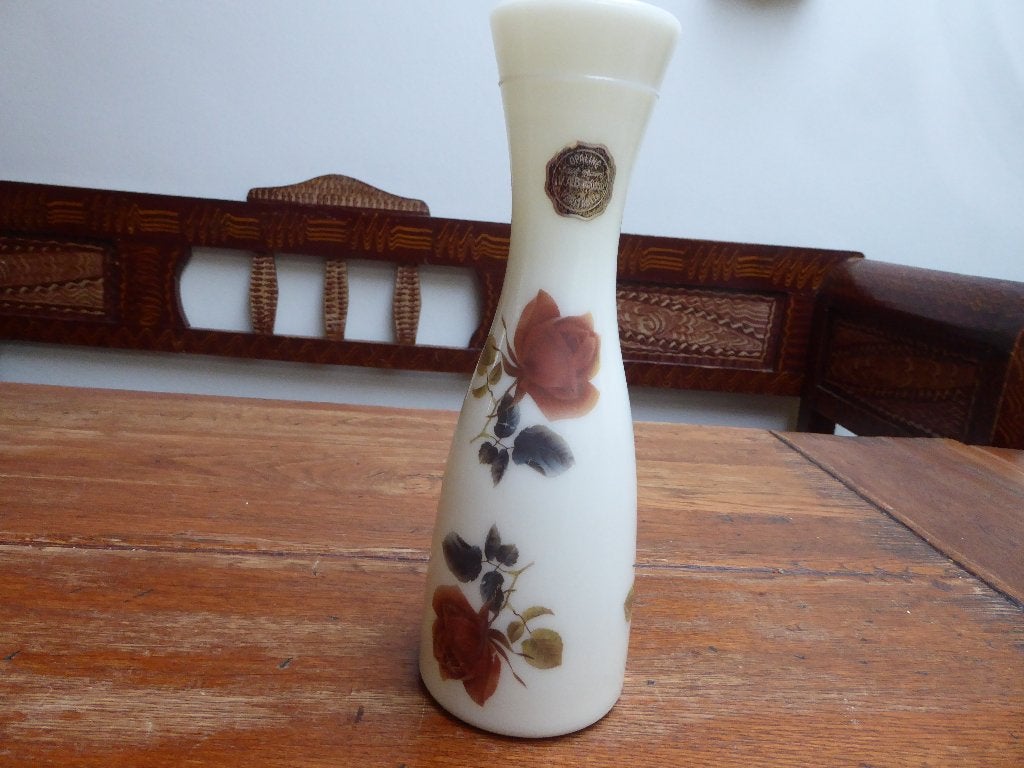 Vintage opaline vaas met rozen, VAB Boussu, Ophalen of Verzenden