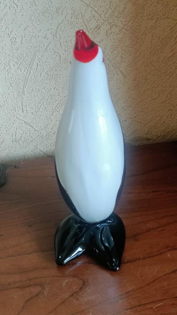 Murano pinguïn - Wit, rood en zeer donker rood glas, Ophalen of Verzenden