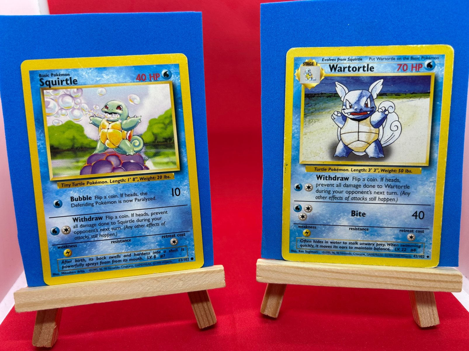 Squirtle 63/102 & Wartortle 42/102 Base Set Evolution Line, Ophalen of Verzenden, Gebruikt