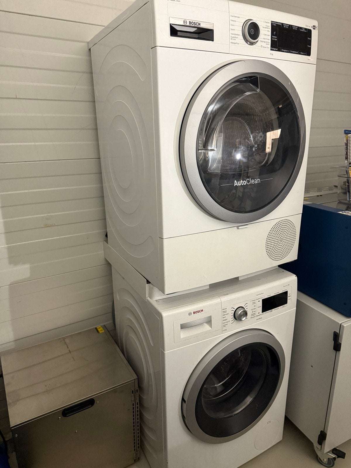Bosch Wasmachine en Droger Set - Serie 8, 8 tot 10 kg, Ophalen, Zo goed als nieuw, 85 tot 90 cm