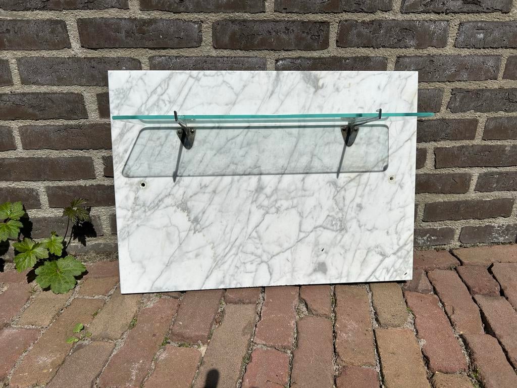 Marmeren wastafelplaat met glazen plankje, Huis en Inrichting, Badkamer | Badtextiel en Accessoires, Ophalen, Gebruikt, Wit, Overige typen