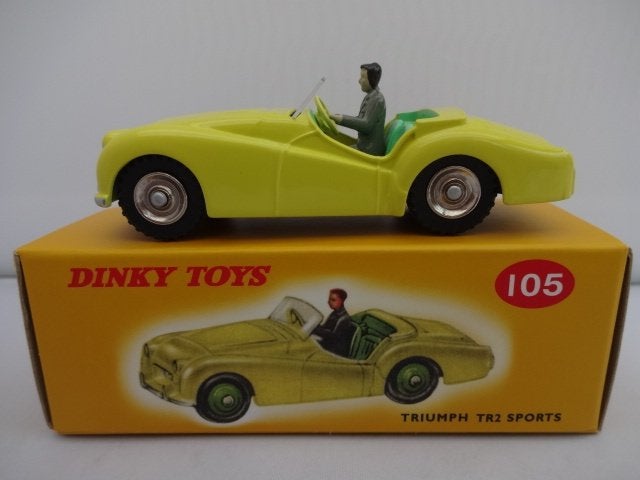 Triumph TR2 Sports geel nr: 105 van Dinky Toys 1:43, Ophalen of Verzenden, Nieuw, Auto, Dinky Toys