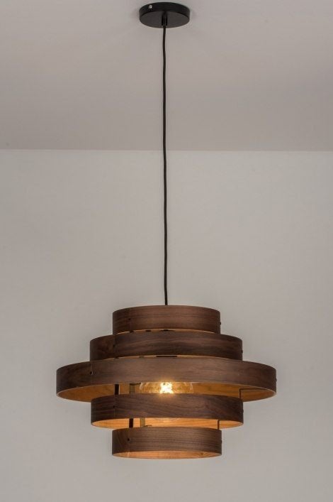 hout fineer walnoot hanglamp hoekbank vide tafel lamp 50cm, Ophalen of Verzenden, Nieuw, Hout