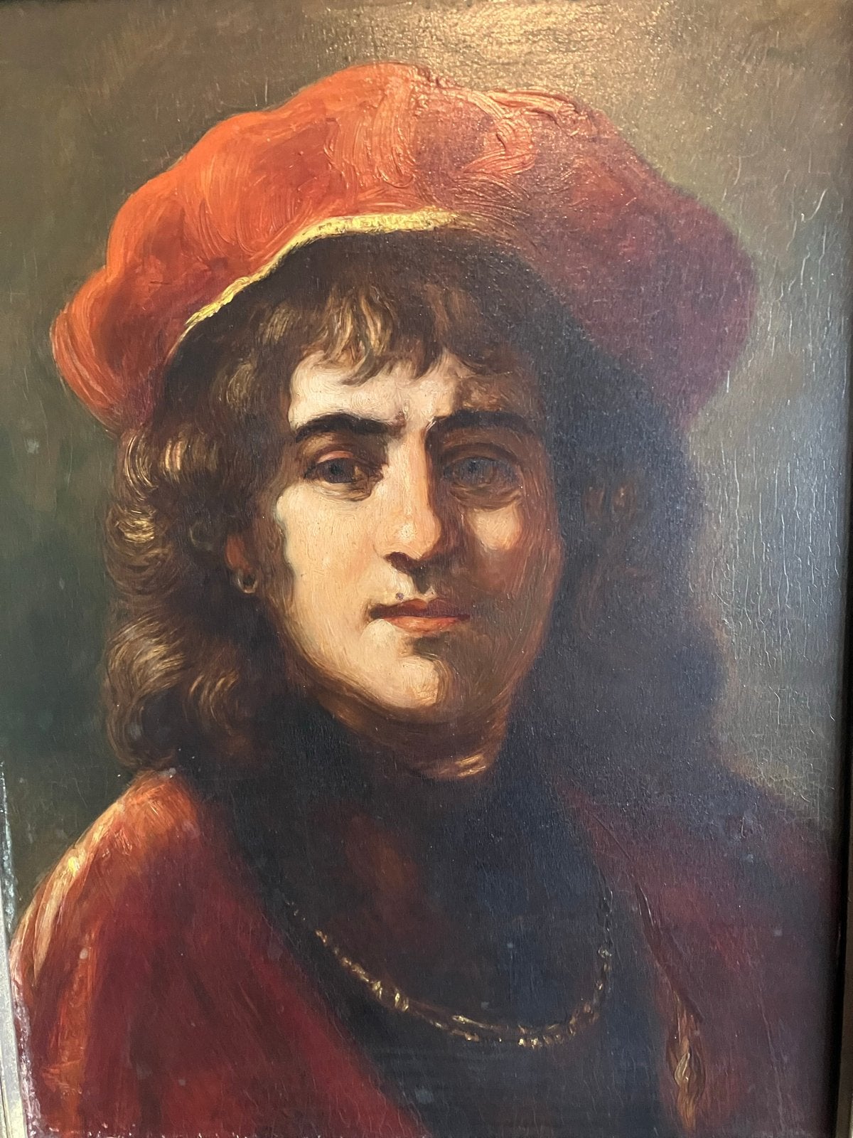Kopie van Titus van Rembrandt, olieverf op paneel, ca. 50x60, Antiek en Kunst, Ophalen, Paneel, Portret of Personen, Bijzondere lijst