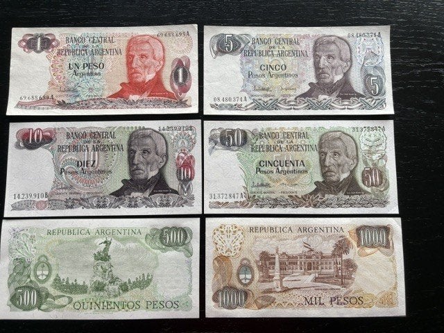 6 x biljetten Argentinie UNC, Ophalen of Verzenden, Zuid-Amerika, Setje