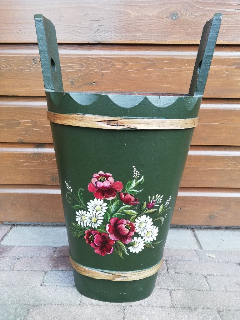 Hardhouten paraplu bak met bloemdecoratie, Ophalen, Gebruikt, Hout