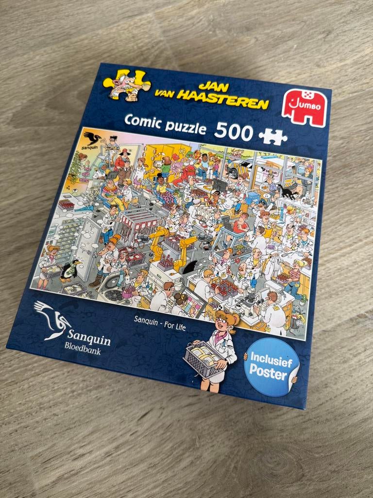 Jan van Haasteren Comic Puzzel 500+ Sanquin Bloedbank, Hobby en Vrije tijd, Denksport en Puzzels, Ophalen of Verzenden, 500 t/m 1500 stukjes