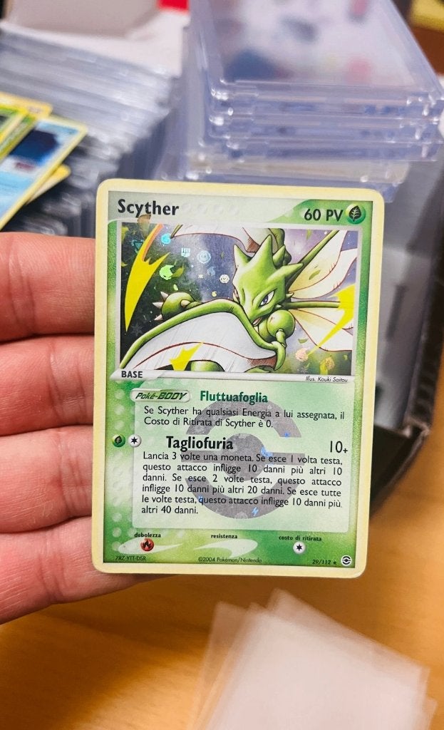 Scyther 29/112 Reverse Holo Stamped Ex Fire Red Leaf Green, Hobby en Vrije tijd, Verzenden, Zo goed als nieuw, Losse kaart, Foil