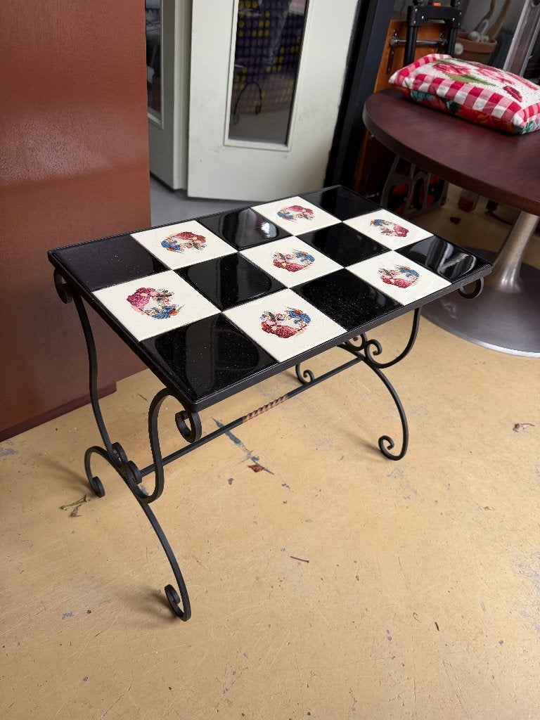 Vintage, antiek, brocante plantentafel, bijzettafel tegels, Ophalen
