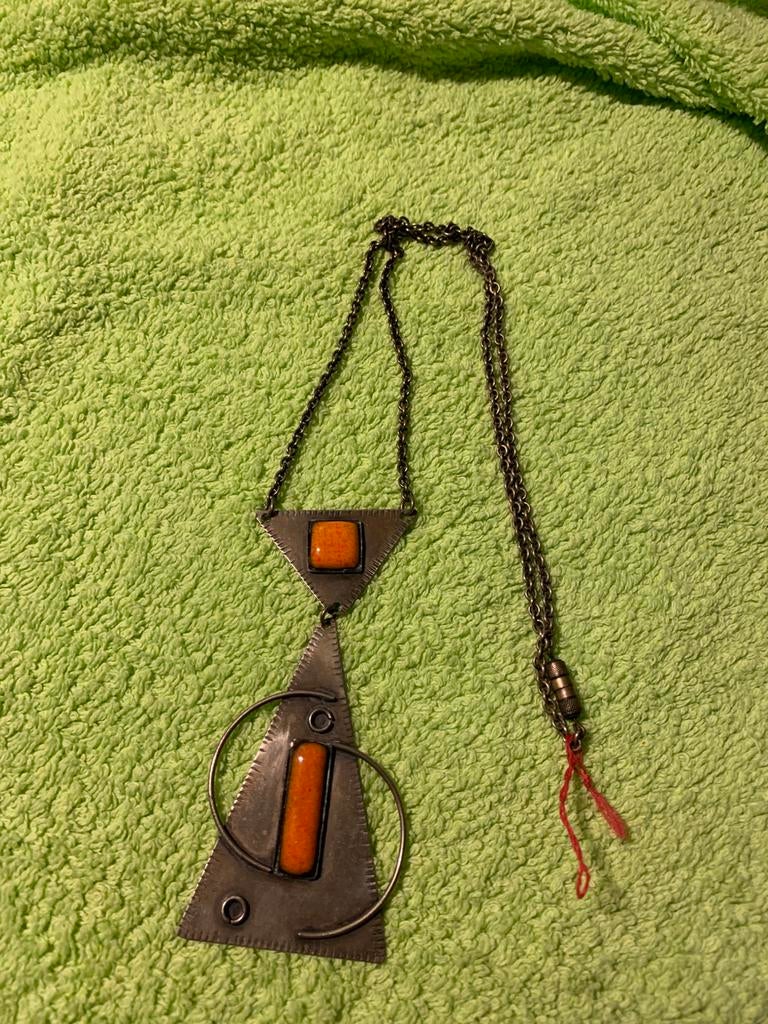Orange Space Age Ketting - Vintage 60s Stijl, Sieraden, Tassen en Uiterlijk, Overige kleuren, T, Ophalen of Verzenden, Zo goed als nieuw