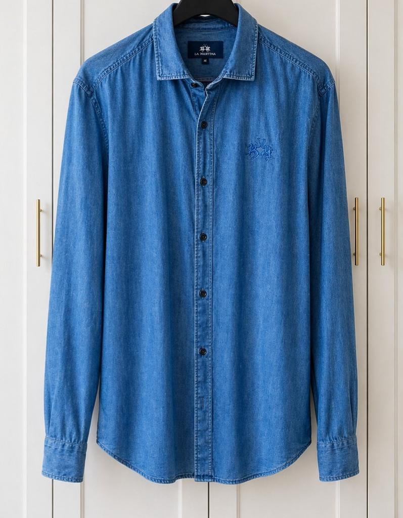 Lamartina denim overhemd Slim Fit, maat XL., Zo goed als nieuw, La Martina, Halswijdte 43/44 (XL), Verzenden