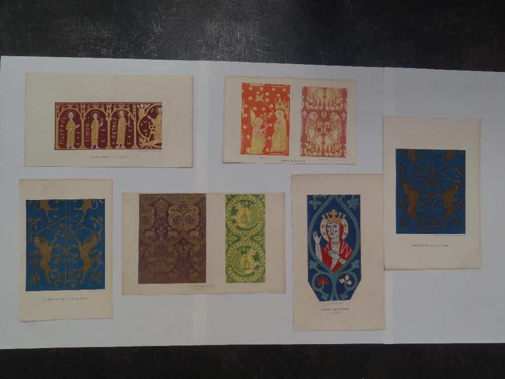 Lithos zes middeleeuwse zijden borduur weefsels 9-14e eeuw, Antiek en Kunst, Verzenden