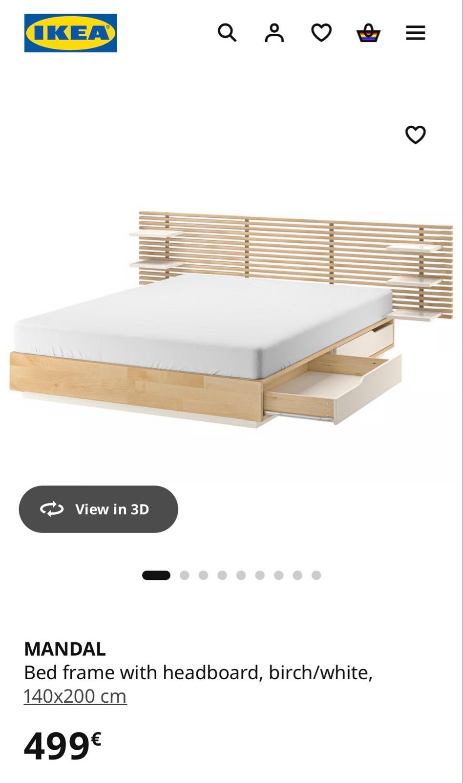 IKEA MANDAL Bedframe met opberglades, 140x200 cm, Huis en Inrichting, Gebruikt, Overige kleuren, Tweepersoons, 200 cm
