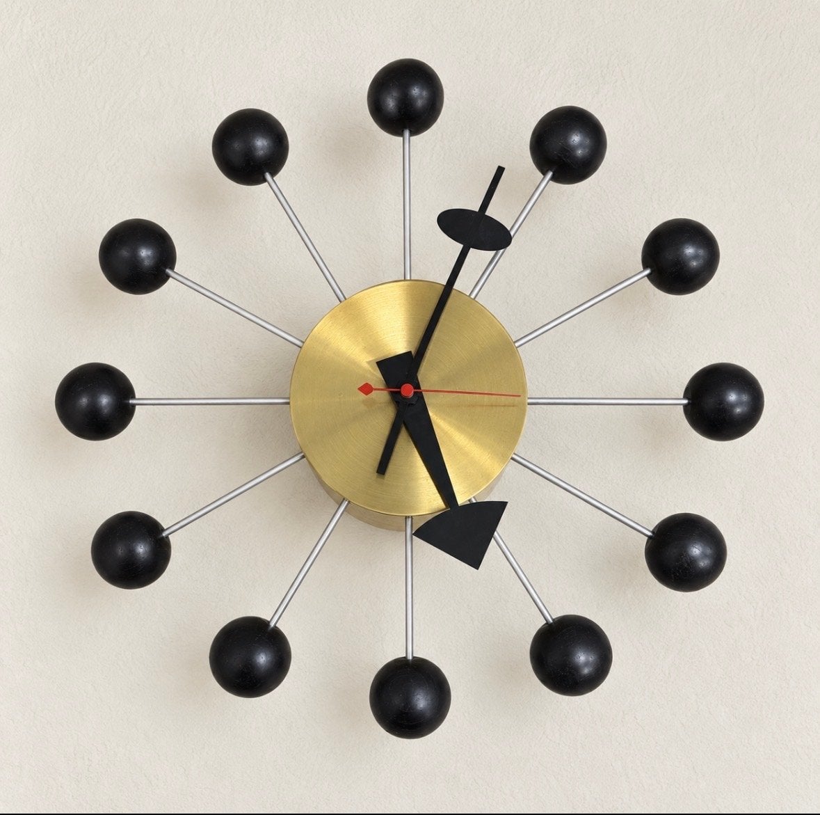 Vitra Ball Clock - George Nelson - Zwart/Messing, Ophalen of Verzenden