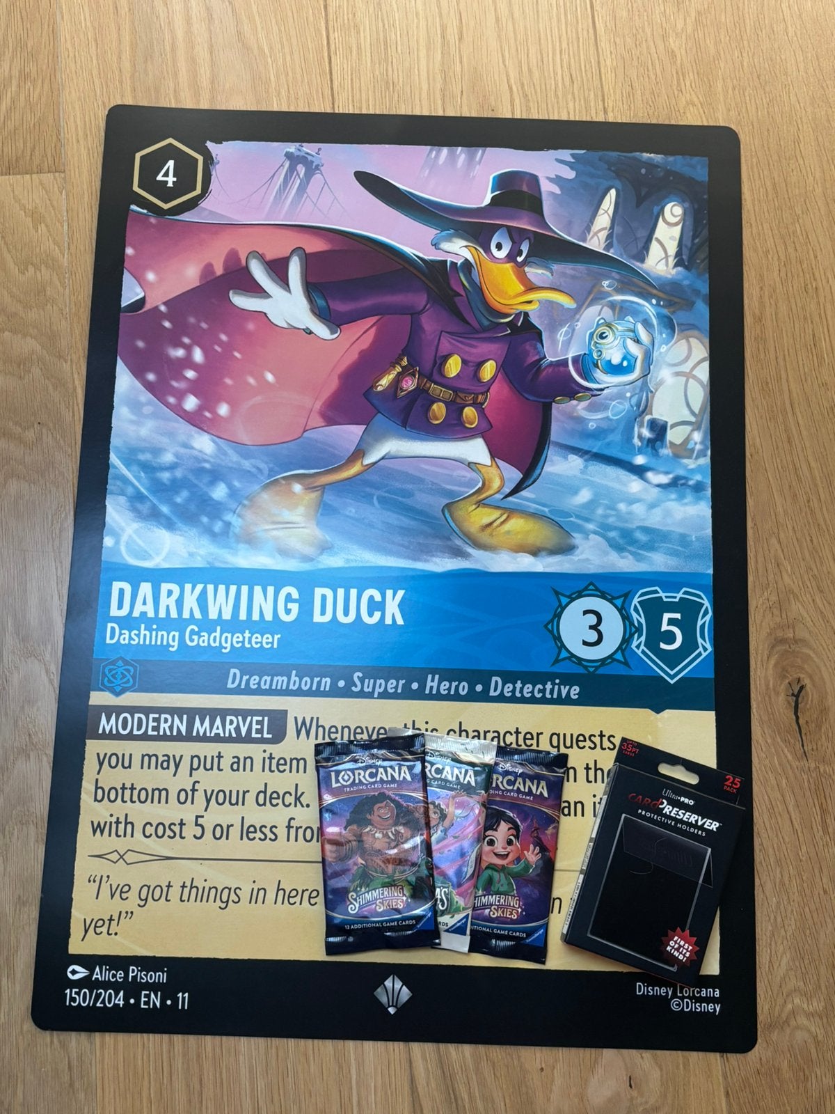 Lorcana oversized kaart Darkwing Duck + 3 pakjes + sleeves, Ophalen, Nieuw