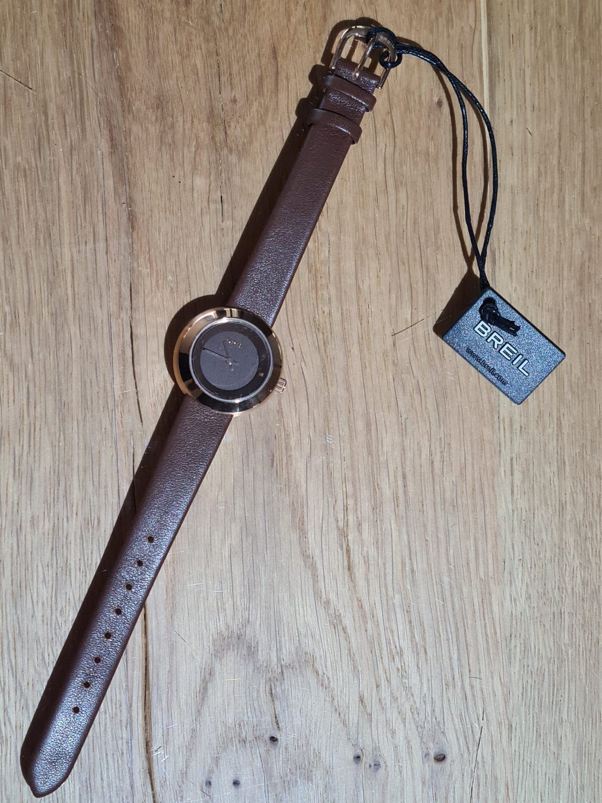 Breil horloge rosé goud met bruin lederen band, Leer, Polshorloge, Nieuw, Ophalen of Verzenden