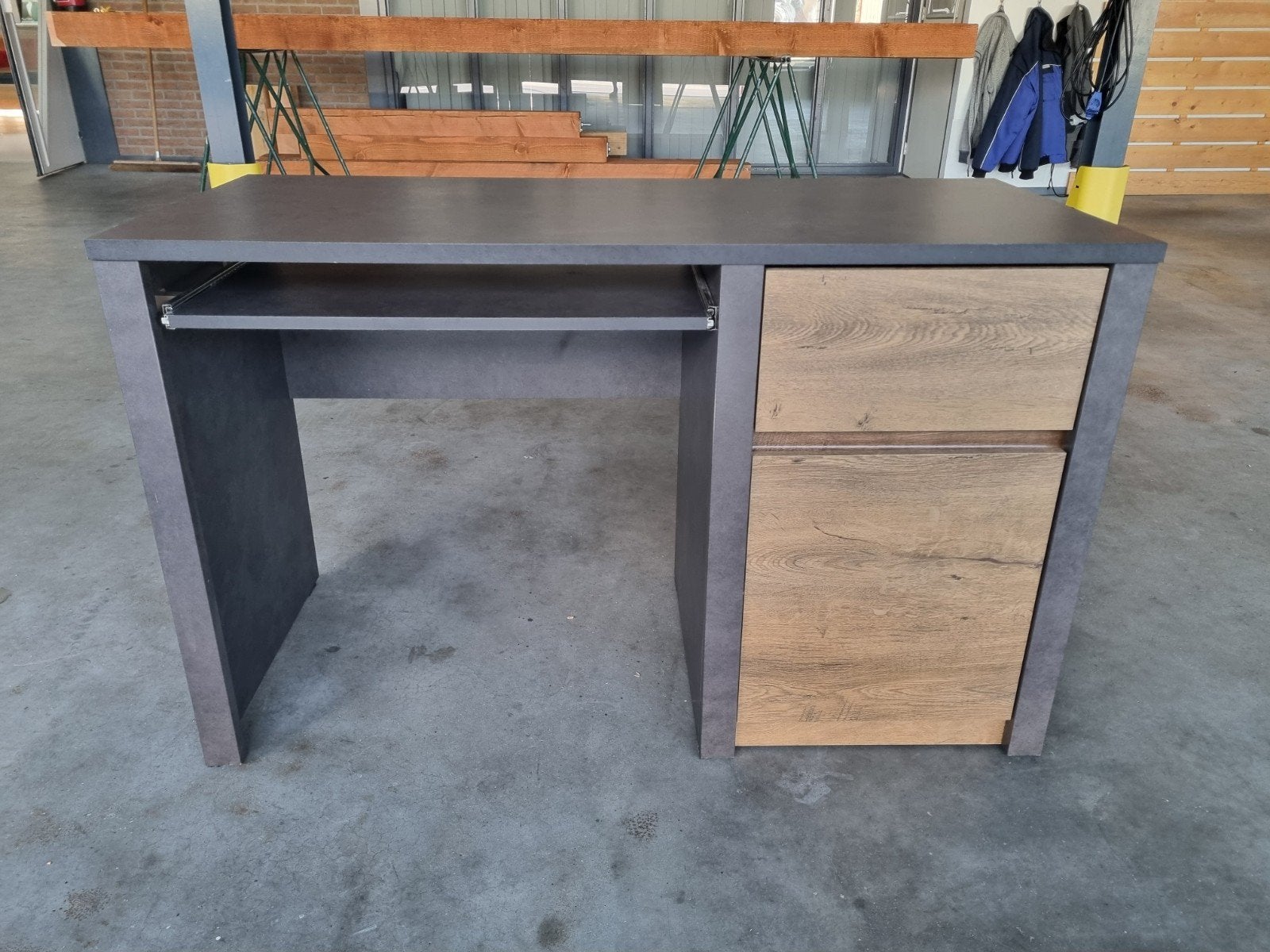 Meubella Monaco - Net bureau/desk met kast en la., Zwart, Gebruikt, 120 cm, Hout