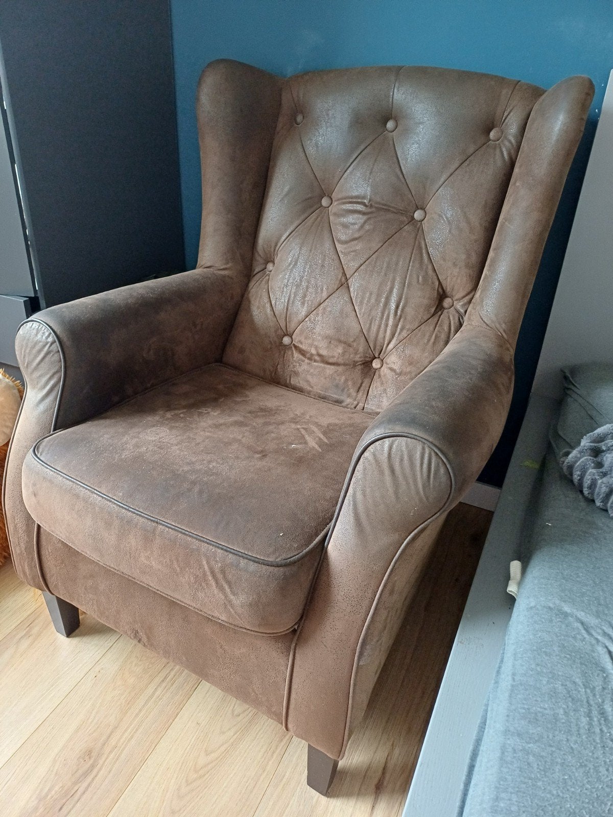 Fauteuil met bijpassende hocker/poef, Ophalen, Gebruikt, 75 tot 100 cm, 50 tot 75 cm