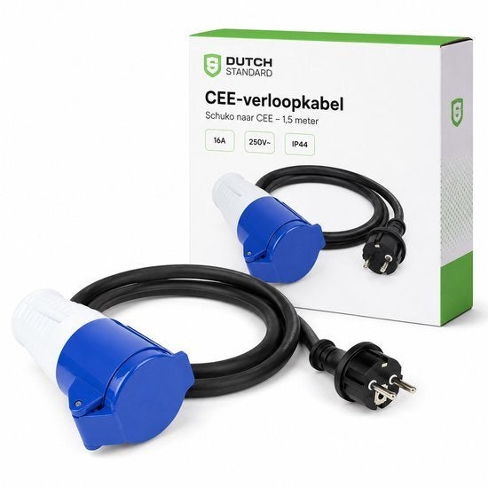 CEE verloopkabel 1,5 m – Schuko naar CEE 16A, Ophalen of Verzenden, Nieuw