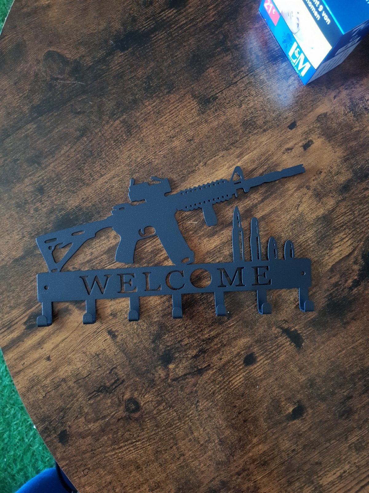 Sleutelrekje 'Welcome' met geweer en kogels, Zwart, Nieuw, Ophalen of Verzenden, Metaal