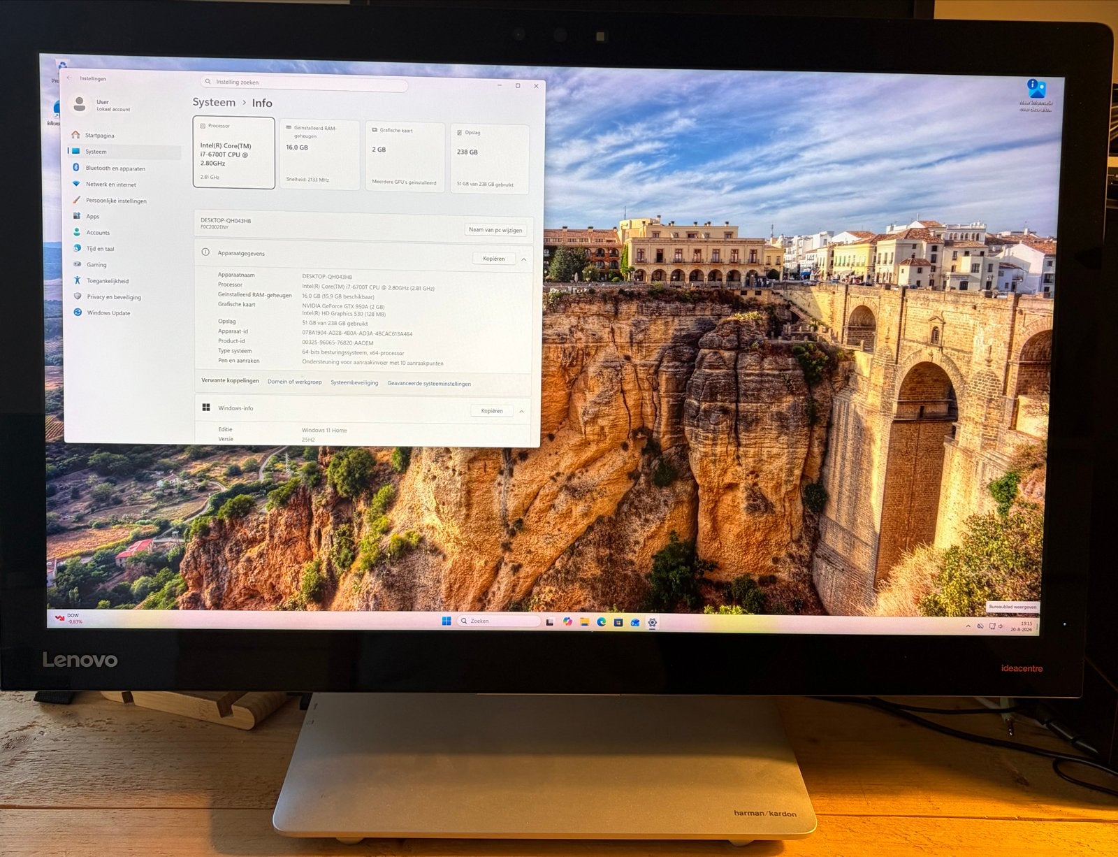 Lenovo IdeaCentre AIO 27" Touchscreen i7-6700T 16Gb 256Gb, Computers en Software, Desktop Pc's, Gebruikt, 2 tot 3 Ghz, Ophalen of Verzenden