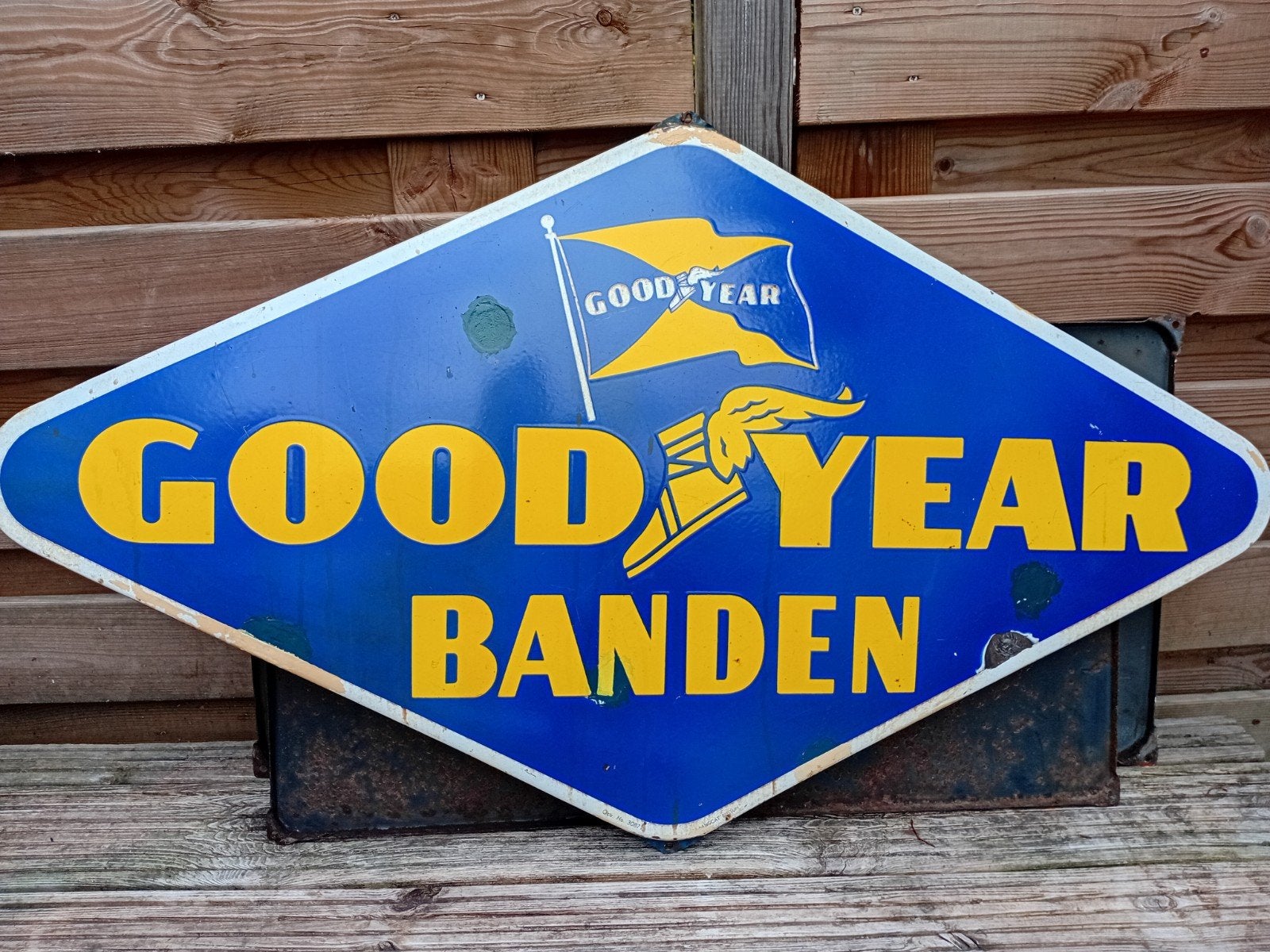 Emaille bord Goodyear banden, Ophalen of Verzenden, Reclamebord