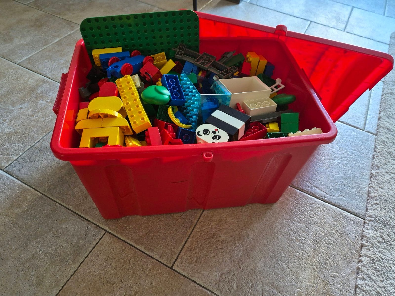 Grote partij LEGO Duplo met trein, dieren en figuren., Gebruikt, Ophalen of Verzenden, Inclusief minifiguren, Duplo