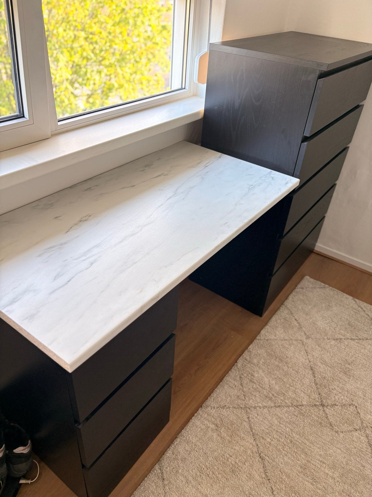 Kaptafel met IKEA MALM en marmerlook werkblad, Huis en Inrichting, Ophalen, Gebruikt, Hout, 100 tot 150 cm