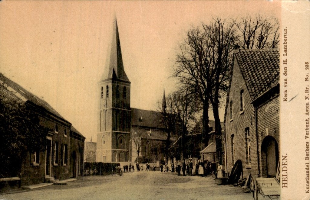 Helden - Kerk Lambertus - Berkers Verbunt 236, Verzamelen, Ophalen of Verzenden, Voor 1920, Gelopen, Limburg